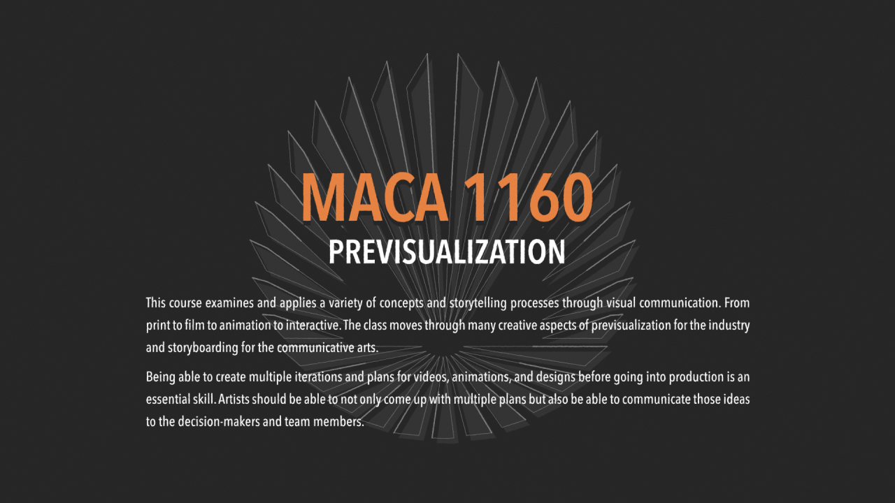 MACA 1160: Previsualization